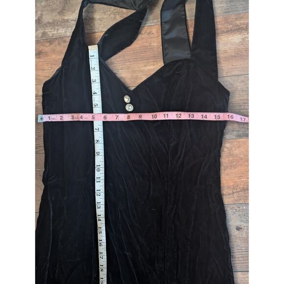 Vintage By Choice California Black Velvet Halter Dress, Size 13 - Picture 5 of 7